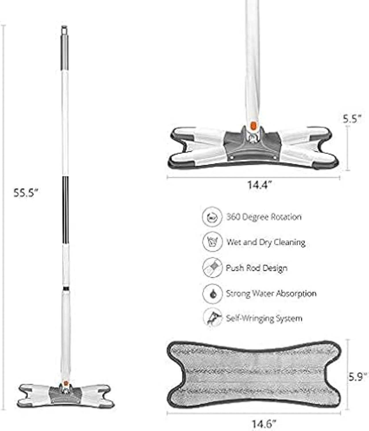 Self-Wringing X-Shape Flat Mop